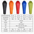 Black Snow Camping Goose Down Sleeping Bag Warm Down Filled Adult Mummy Style Sleep Bag 4 Seasons Camping Travel Sleeping Bag