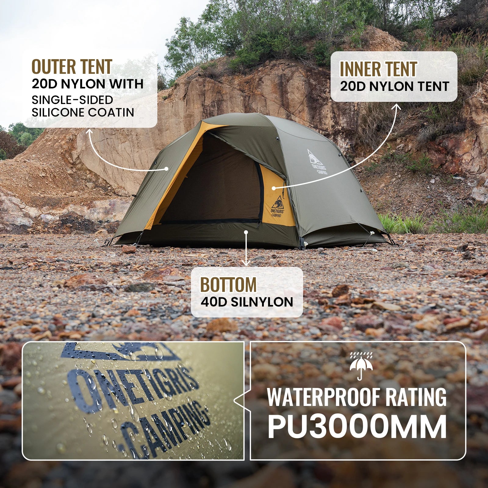 OneTigris Stella Camping Tent 4 Season 2 Person Tourist Tents Lightweight Double Layer 3000mm Waterproof Outdoor Hiking Beach