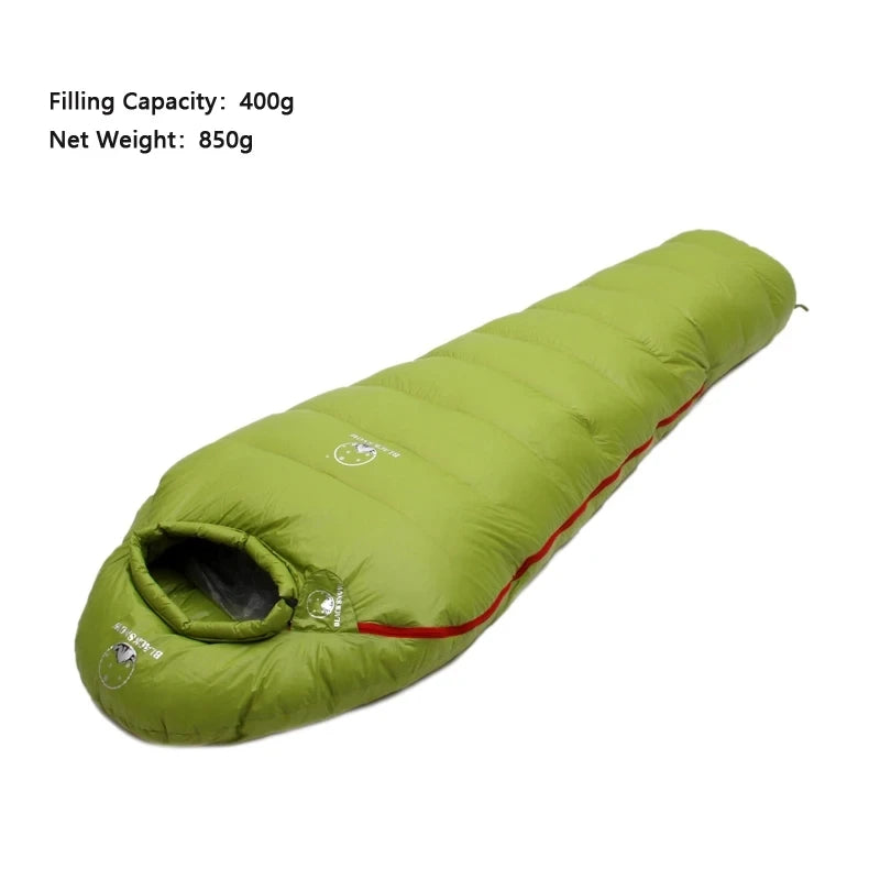 Black Snow Camping Goose Down Sleeping Bag Warm Down Filled Adult Mummy Style Sleep Bag 4 Seasons Camping Travel Sleeping Bag