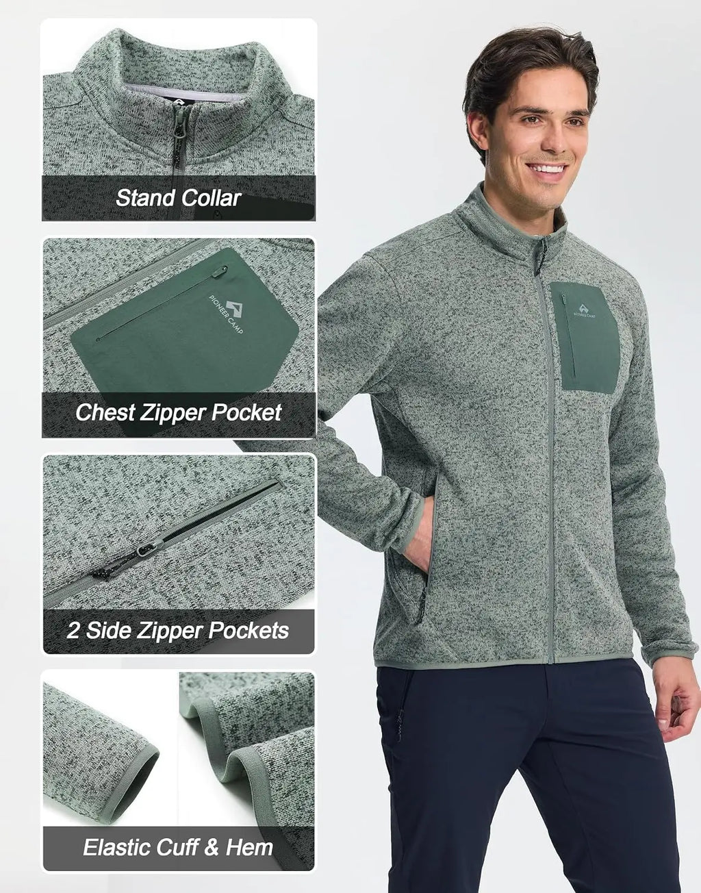 Pioneer Camp Men's Fleece Jackets Full Zip Lightweight Winter Warm