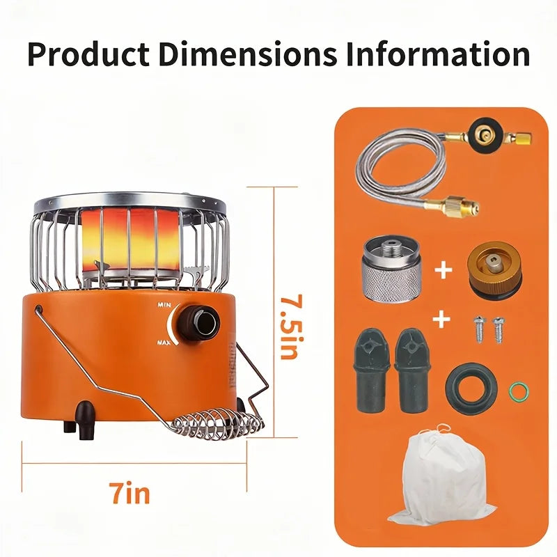 2in 1 Portable Propane Heater & Stove, 3680BTU-9000BTU, Outdoor Heater Gas Stove with Ignition