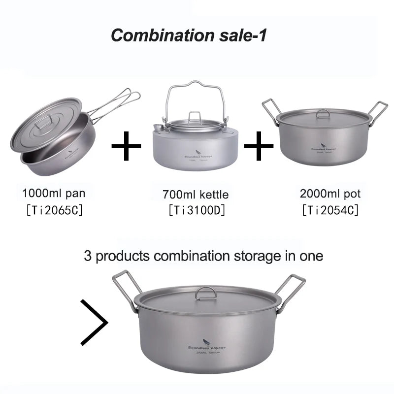 Boundless Voyage Titanium Kettle, Pot & Frying Pan Combo Set