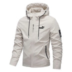 New Men's Fashion Printed Hooded Windbreaker Outdoor Sports Hiking Zipper Jacket Casual Long Sleeve Outerwear