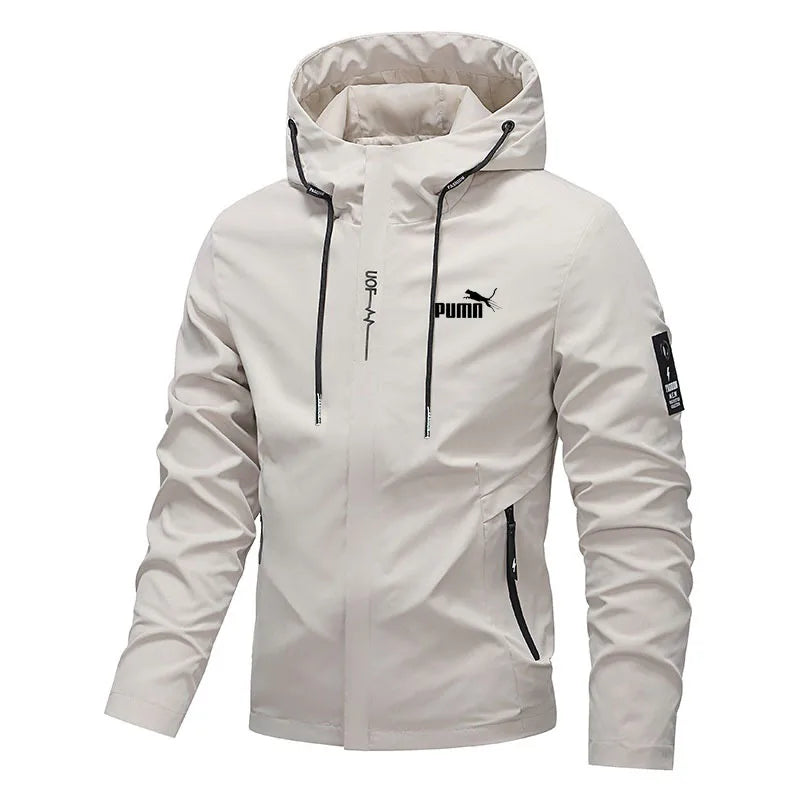 New Men's Fashion Printed Hooded Windbreaker Outdoor Sports Hiking Zipper Jacket Casual Long Sleeve Outerwear
