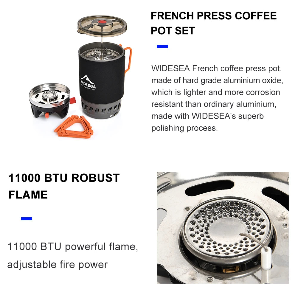 Widesea Camping Cooking System with Heat Exchanger Outdoor Gas Stove Burner Tourist Coffee Pot Cup