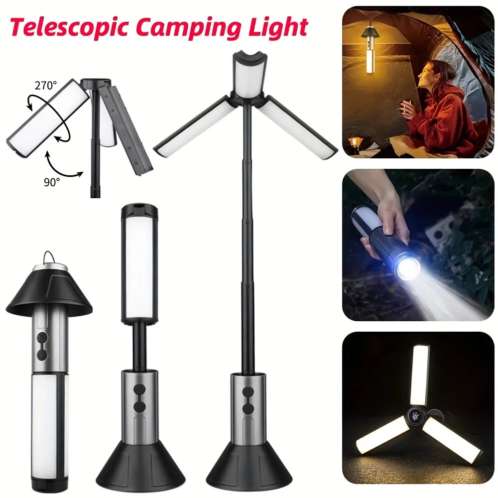 Folding Camping Light Portable Telescopic Lanterns USB Rechargeable 8000mAh Outdoor Waterproof Power Bank Lamp With Triangle Sta