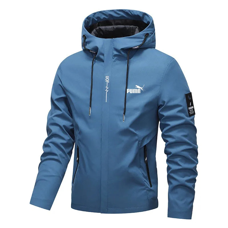 New Men's Fashion Printed Hooded Windbreaker Outdoor Sports Hiking Zipper Jacket Casual Long Sleeve Outerwear