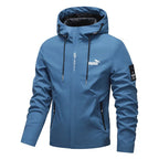 New Men's Fashion Printed Hooded Windbreaker Outdoor Sports Hiking Zipper Jacket Casual Long Sleeve Outerwear