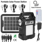 Portable Solar Power Station Rechargeable Backup Power Bank w/Flashlight 3 Lighting Bulbs For Camping Outage Garden Lamp