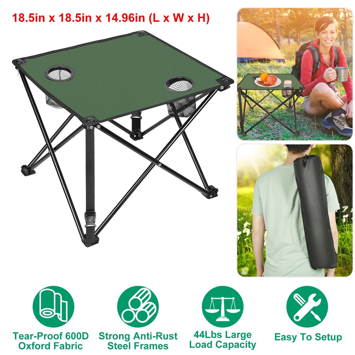 Portable Folding Camping Table with Cup Holders & Carry Bag
