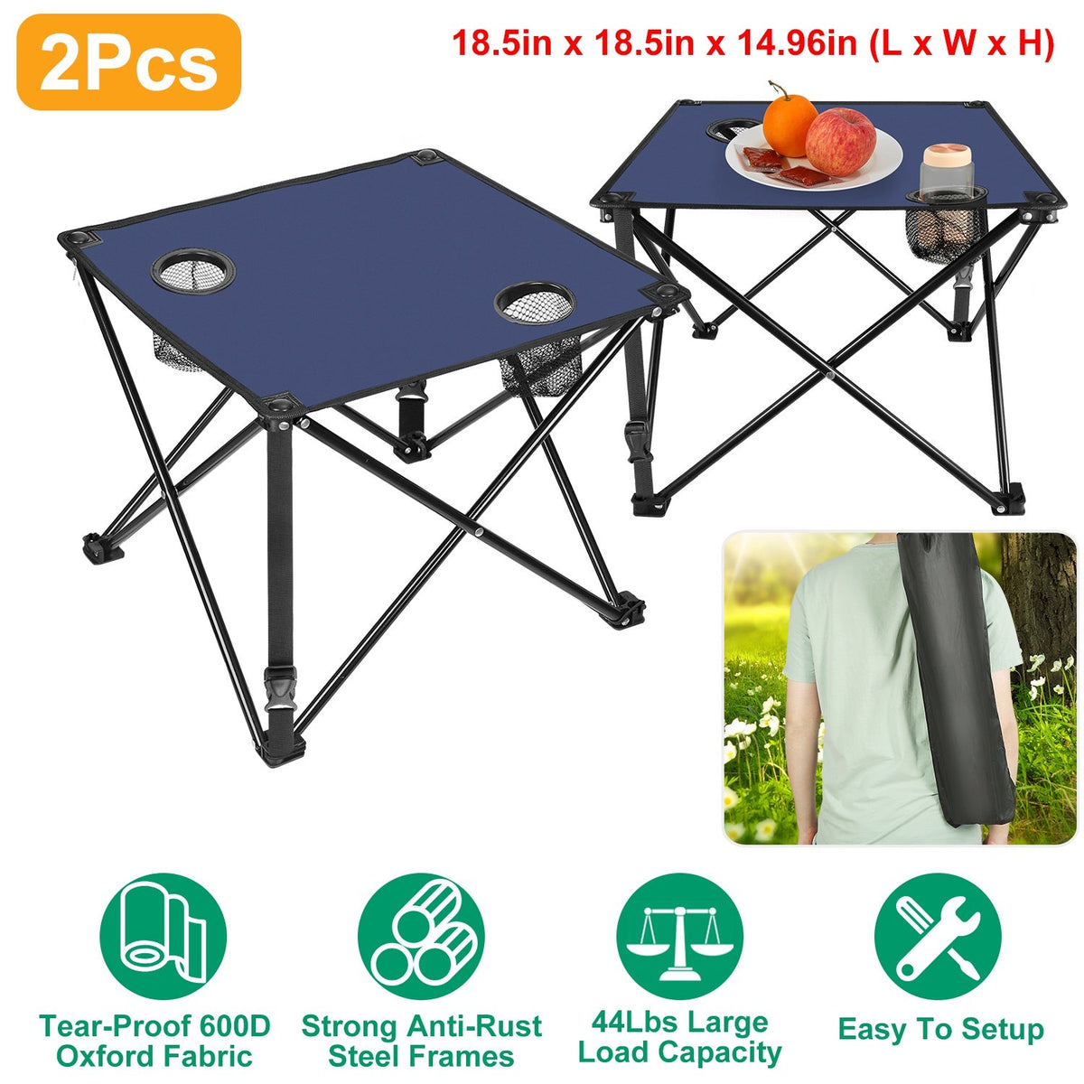 Portable Folding Camping Table with Cup Holders & Carry Bag