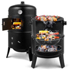 Outdoor Charcoal Smoker Grill – Portable Barrel BBQ Cooker Black