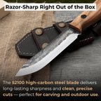 Hand-Forged Bushcraft Knife, 10 cm (3.9 in) Blade with Leather Sheath