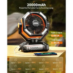 Rechargeable Portable Fan, 8 Speed, 4 LED Lantern, 20000mAh Battery