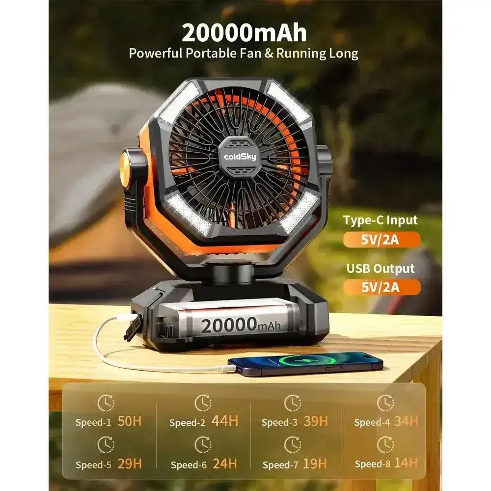 Rechargeable Portable Fan, 8 Speed, 4 LED Lantern, 20000mAh Battery